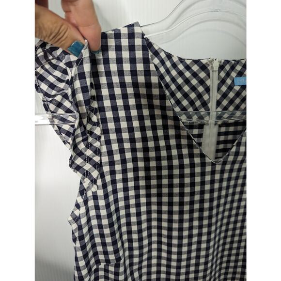 J.McLaughlin Joselyn Gingham Print Dress Navy White Stretch Sheath V Neck 6 - Picture 7 of 10